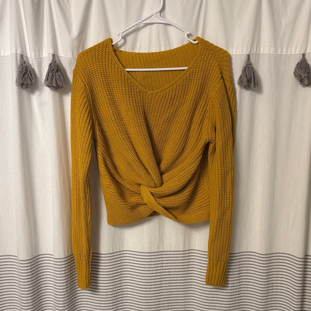 SHEIN Mustard Yellow Twist Knit Sweater